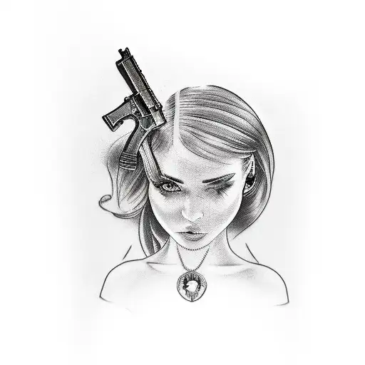 Girl With A Gun And Short Tight Dress