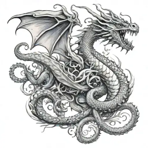 Dragon And Octopus Can Be Depicted In A Dynamic Composit