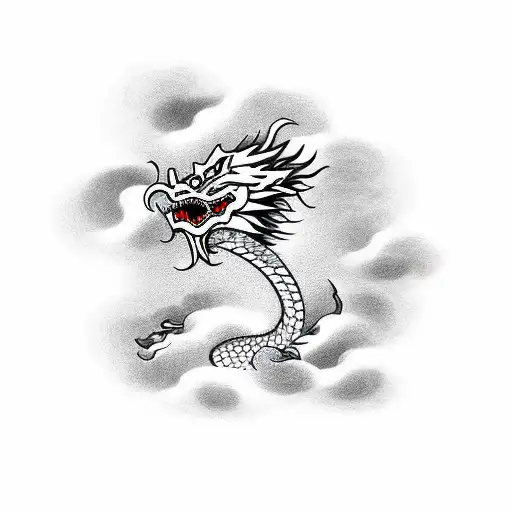 Chinese Dragon Surrounded By Clouds And Wind