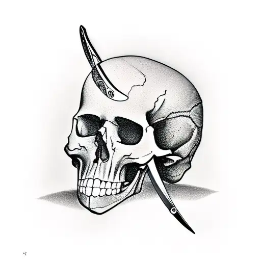 A Minimalist Tattoo Of A Guitar And A Skull Knife Merging Together