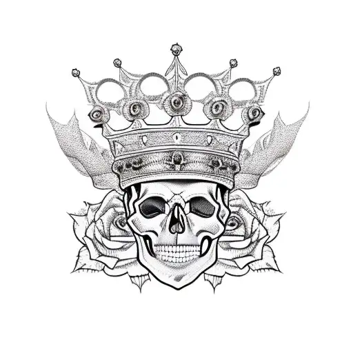 Skull With King's Crown And Roses