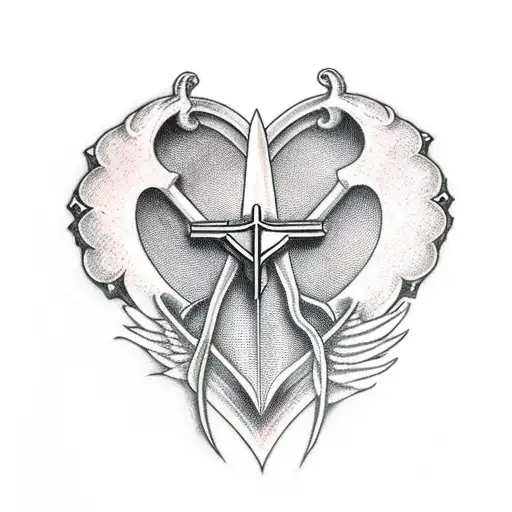 Gothic Style Cross Sword Stabbed Through A Anatomical Heart