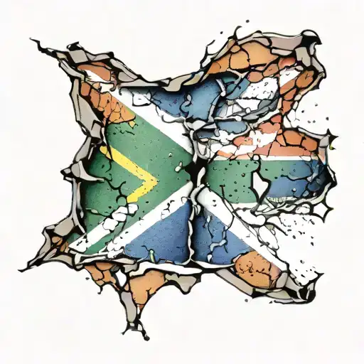 South African Flag Shattered Like A Glass