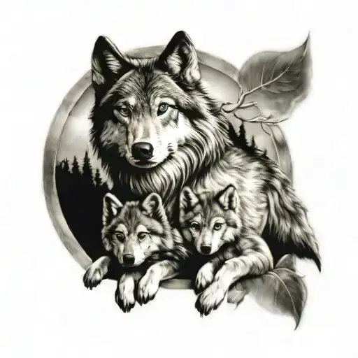 Wolf And His Wolf Babies