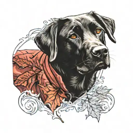 A Black Labrador Retriever Wearing A Red Jacket With A Maple Leaf On It