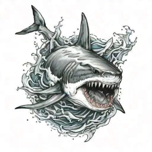 Great White Shark Viewed From Above As It Swims Through The Water