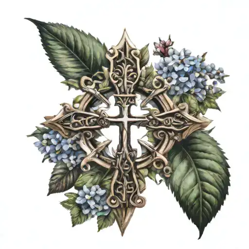 Nature Background With Cross In Forefront