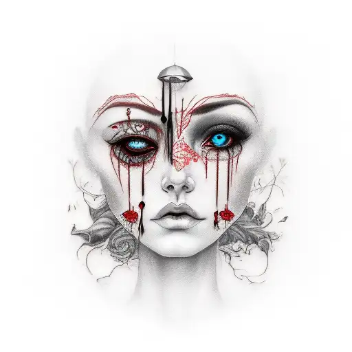 Sad Woman Black Red Tears