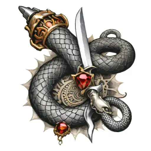 Stilet Knife With Red Gem On Top And Snake Around It