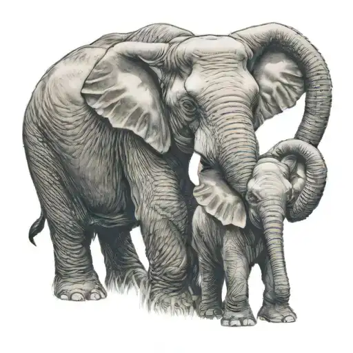 Elephant With Baby Girl Holding