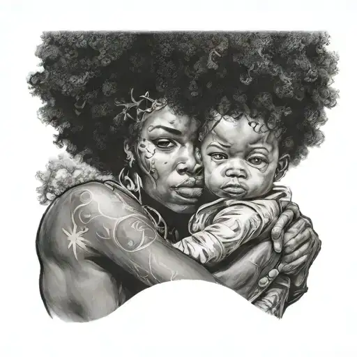 Galactic Afro Black Woman Holding Baby
