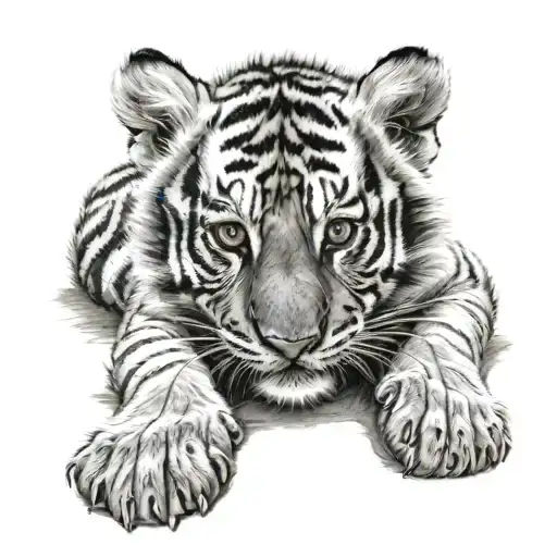 Tiger Cub Laying Down With Paw Swiping Up