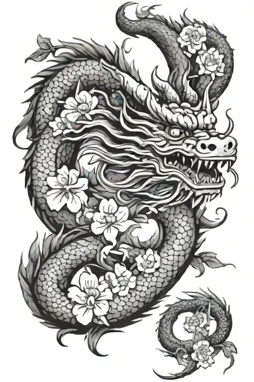 Chinese Dragon With Flowers