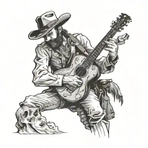Dead Stylish Western Outlaw Playing Guitar In Profile