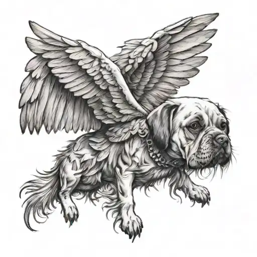 Rotwiller Dog With Wings On The Back