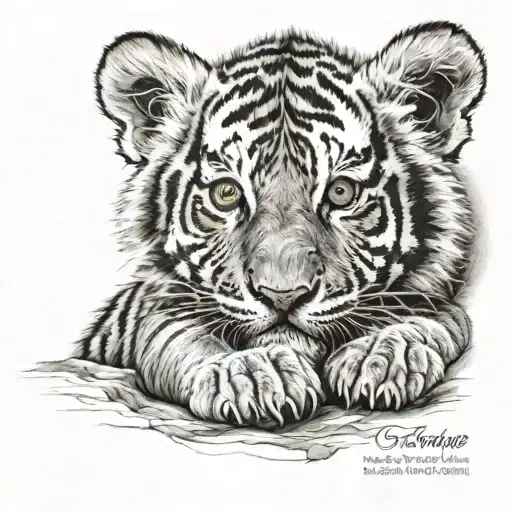 Tiger Cub Laying On Belly Alert With A Paw Swiping Upwards