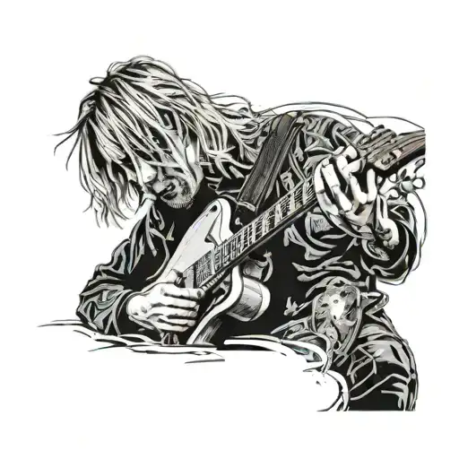 A Portrait Of Kurt Cobain Playing Guitar On Stage