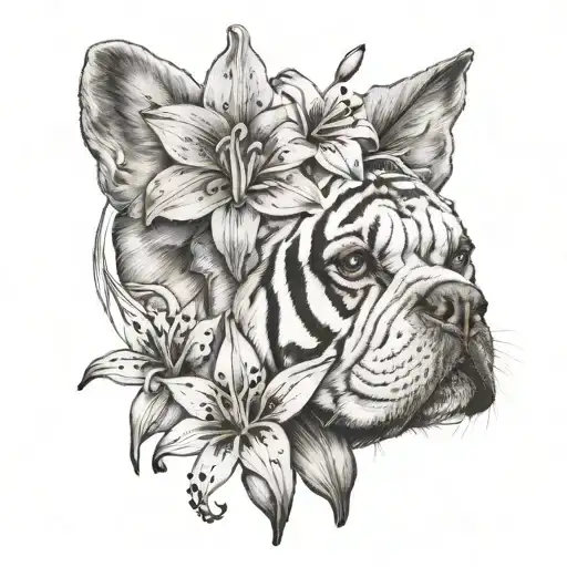 France Bulldog And Tiger Lilly Flower
