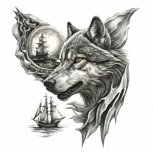 Wolf With Ship For Forearm