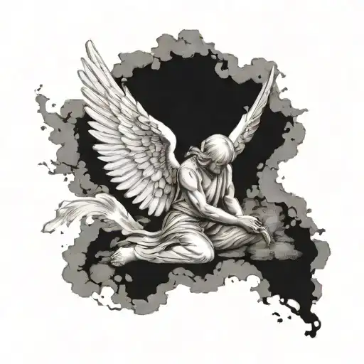 Kneeling Angel Outstreched Wings