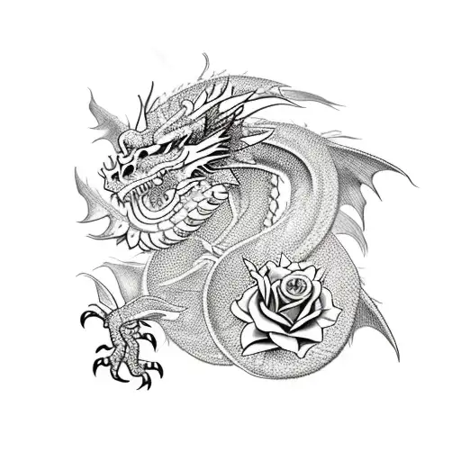 Dragon With Skulls And Roses