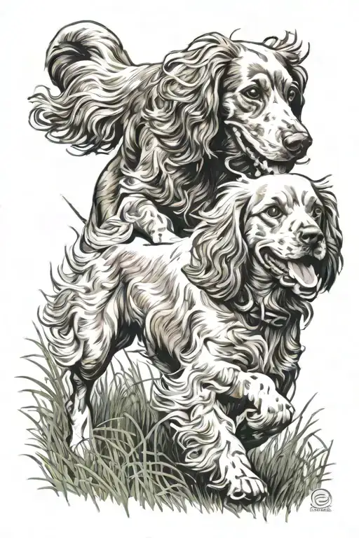 Cocker Spaniel Dog And Girl Running Happily In Grass