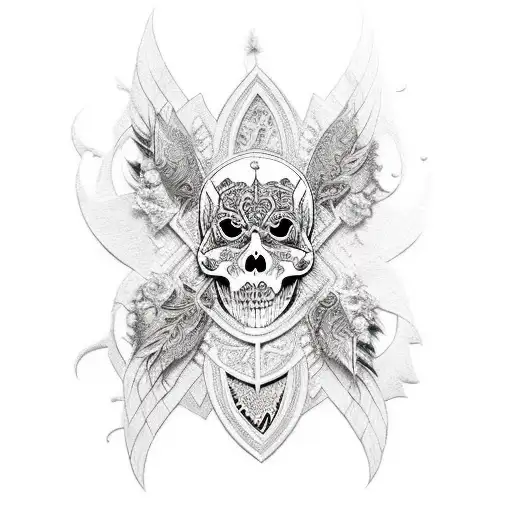 A Guitar Surrounded By Intricate Gothic Patterns And Adorned With Dark Feathers