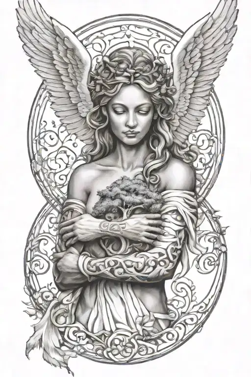 Guardian Angel Holding 1 Tree Of Life In Each Arm