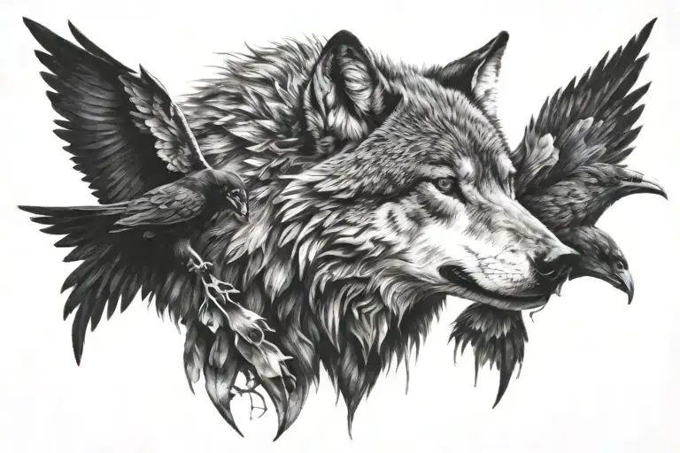 Wounded Wolf And Crow