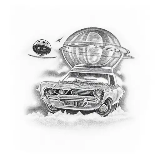 Pick-up Car That Is Crashed And A Ufo Above It