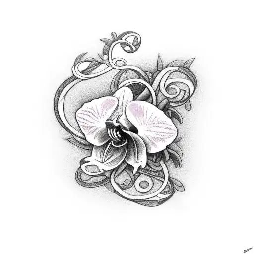 A Maile Lei Vine Intertwined With Orchids