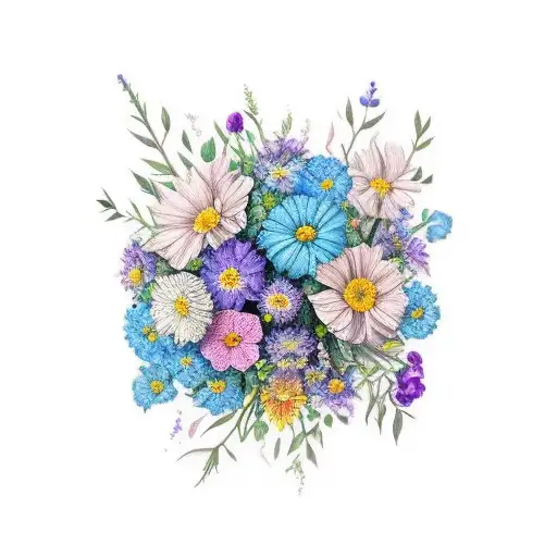 Bouquet Of 5 Wild Flowers In Color