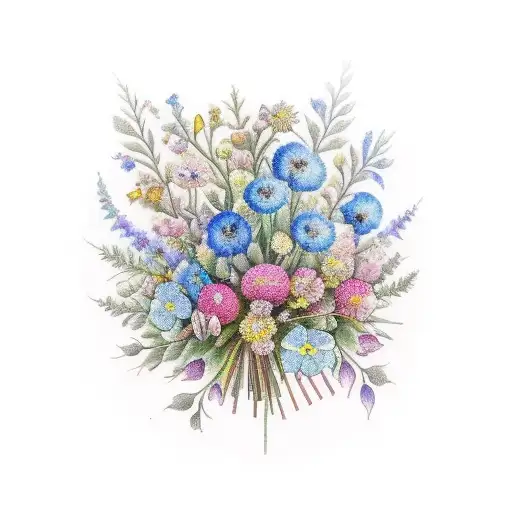 Bouquet Of 5 Wild Flowers In Color