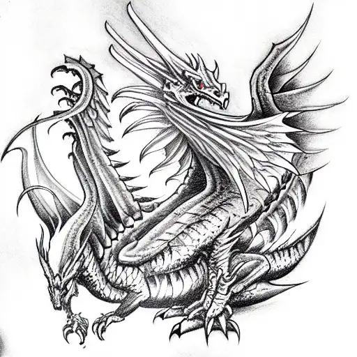 Dragon With Wings Crawling Up