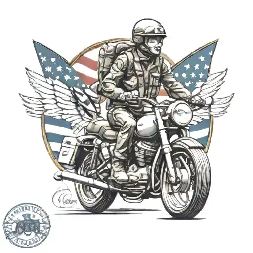 A Realistic Portrait Of A Soldier In Uniform Riding A Motorcycle