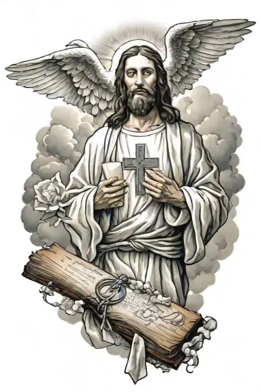 Jesus Clouds Doves Bible Quote Prayer Hands Holding Cross