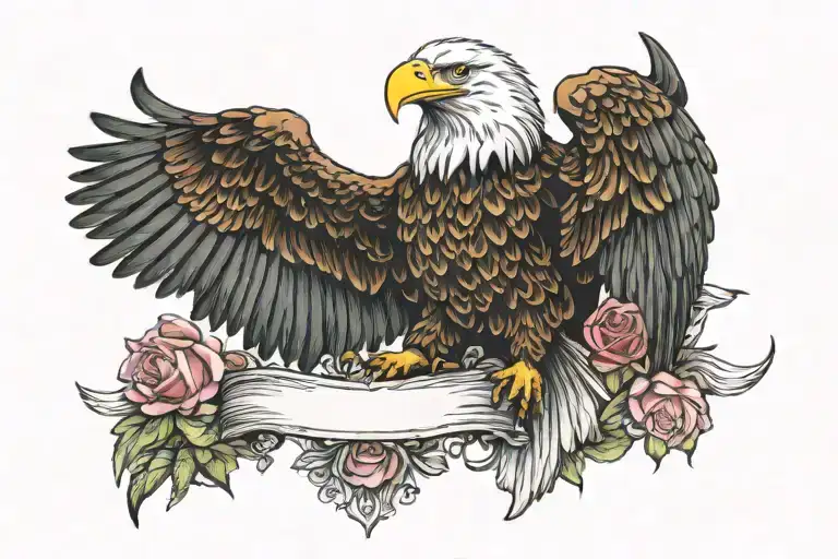 Bald Eagle Flying And Roses With Banner Wrapped