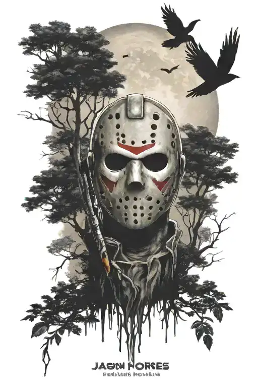 Dark Forest With Moon With Jason Voorhees
