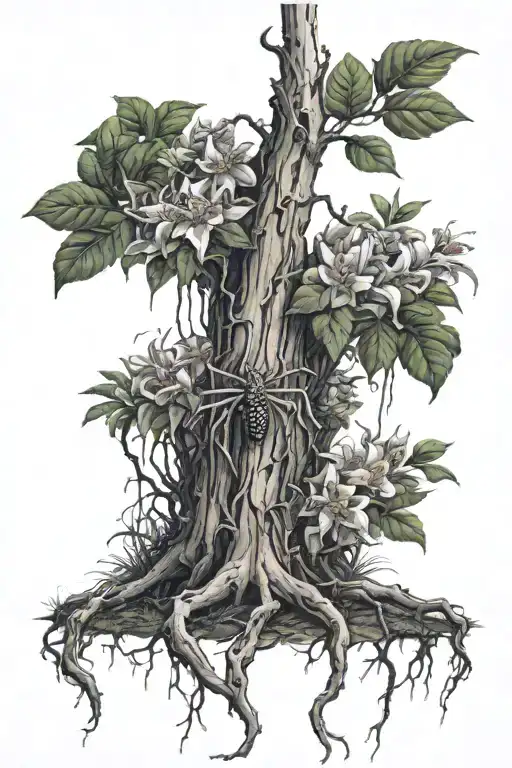 Poison Tree With Spider Lillie's At The Foot Of The Tree