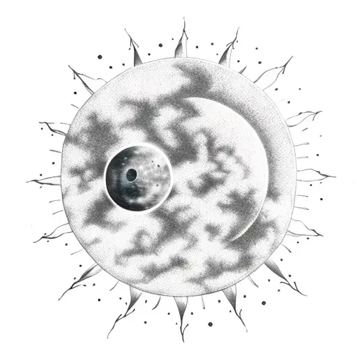 Dreamy Sun And Moon Surrounded By Clouds And Mini Stars