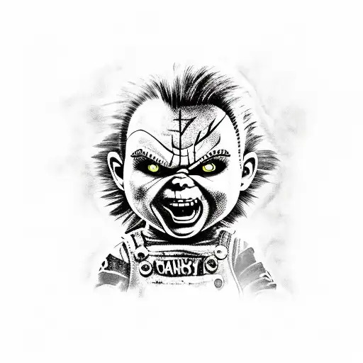 Scary Chucky With Knife Showing Whole Body