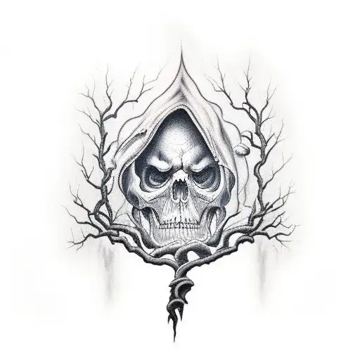 Grim Reaper In Lightening Storm With Tree Of Life