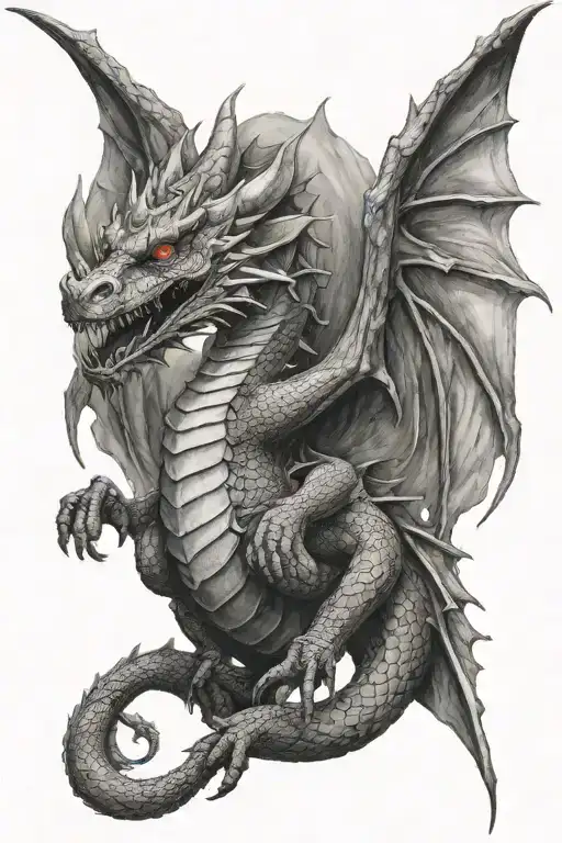 Dragon With Wings Out On Bum Cheek