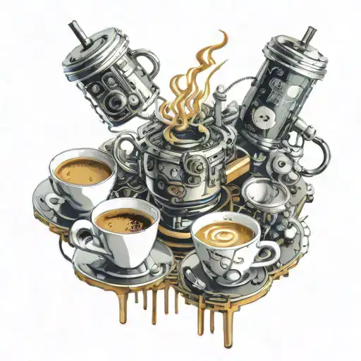 A Circuit Board Design With Coffee Cups Integrated Throughout