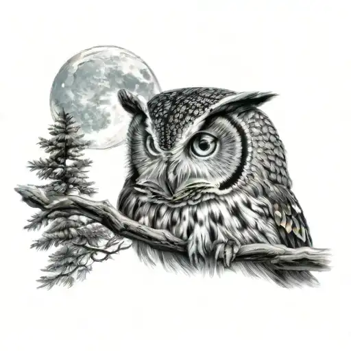 Blue Eyes Of An Owl From The Forest Under The Moon