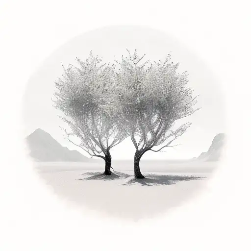 2 Tree That Grow Together And 2 Kids Sitting Beneath