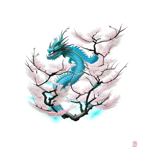 Dragon With Cherry Blossom Trees