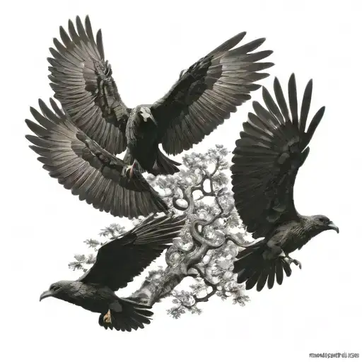 Tree Of Life Outside 3 Ravens Flying Away Holding Lamb