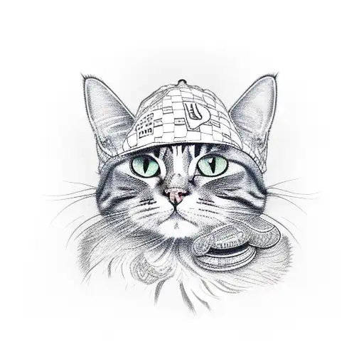 A Realistic Portrait Of A Cat Wearing A Trading Hat And Holding A Stock Chart