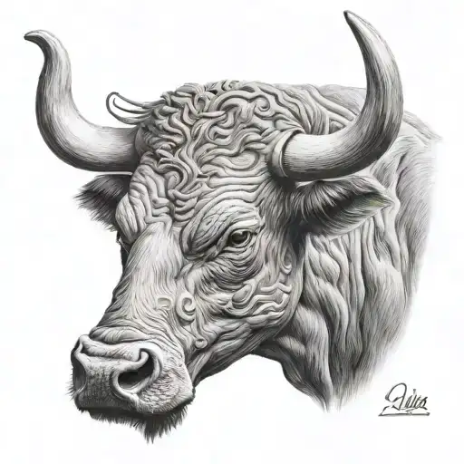 Bull Of Lidia Head Tattoo Featuring